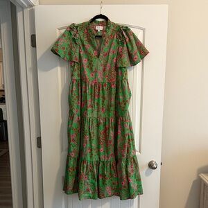 Sugarlips Green and Pink Floral Midi Dress